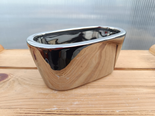 Květináč keramický oválný - stříbrný lesklý 17cm
