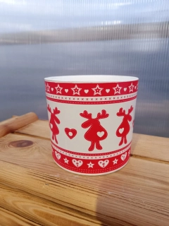 Květináč keramický vánoční - bílo-červený - 14cm