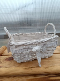 Proutěný květináč bílý s mašli 28x16x18cm