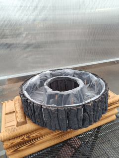 Dřevěný dekorační truhlík kulatý -řez stromu- šedá 38x10cm