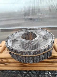 Dřevěný dekorační truhlík kulatý - řez stromu - šedá 35x10cm