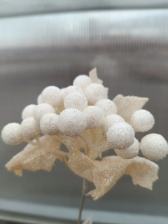 Dekorační větvička - bobule bílé se třpytkami - 19cm