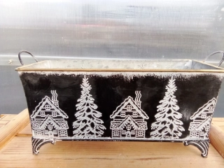 Plechový truhlík černý s vánočním motivem 34.5cm