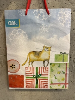 Dárková taška vánoční s kočkou 18x22cm