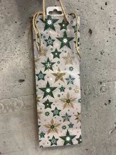 Dárková taška na lahev šedá s vánočním motivem, hvězdy  12x35cm