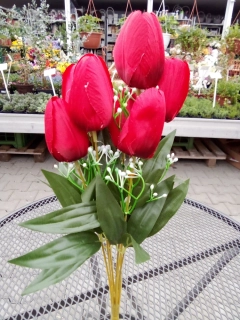Uměla kytice - tulipány červené 43cm