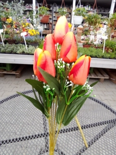 Uměla kytice - tulipány oranžové 43cm