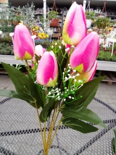 Uměla kytice - tulipány růžove 43cm