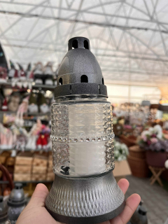 Svícen hřbitovní - 18cm s kamínky sklo/plast